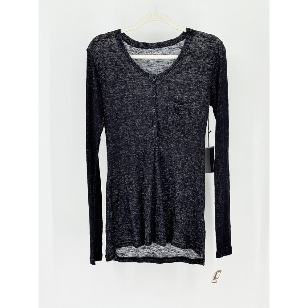 Rails Y2k Black Sheer Henley New M Long Sleeve Torso Pocket Space Dye Womens Bel